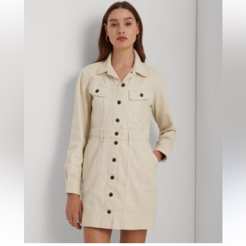 Lauren Ralph Lauren Off White Denim Utility Shirt Dress Sz 8